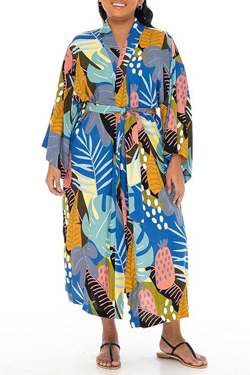 SHU-SHI Womens Kimono Cardigan Floral Tropical Swimwear Robe Beach Cover Up