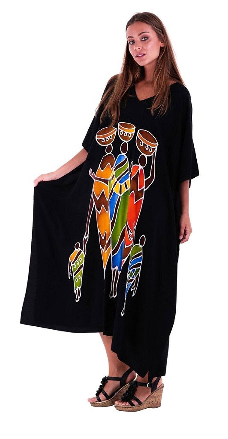 Hand-Painted Tribal Design V-Neck Long Dress - Love-Shu-Shi