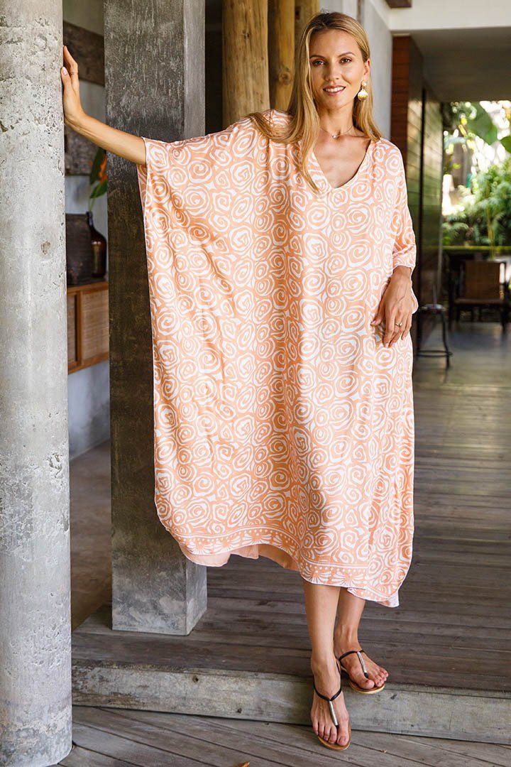 Long Spiral Kaftan Dress Coverup cute summer dress-loveshushi-peach and white