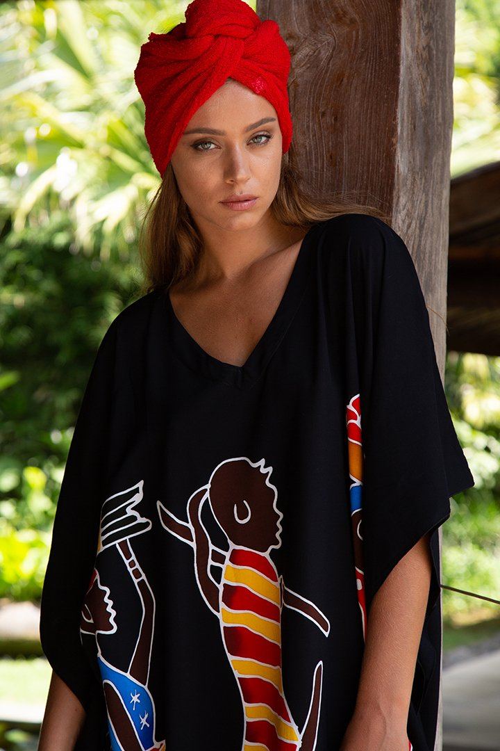 Hand-Painted Tribal Design V-Neck Long Dress - Love-Shu-Shi