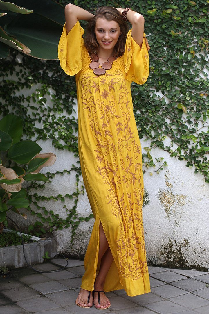 Chloe Embroidered Maxi Dress with Side Slit - Love-Shu-Shi-Sunflower Maxi Dress