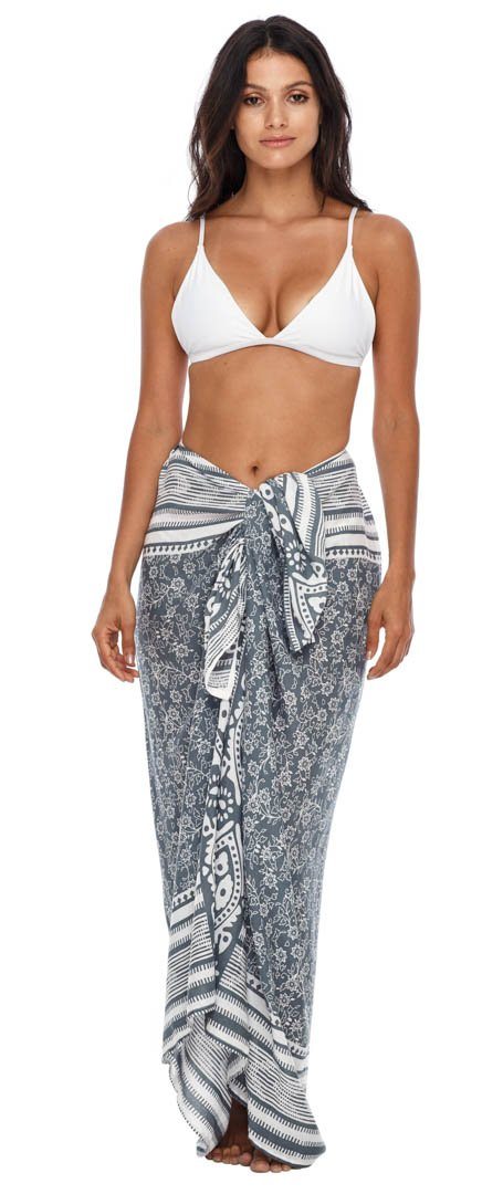 Floral Beach Sarong Cover-Up Skirt summer beach essential-loveshushi-grey and white