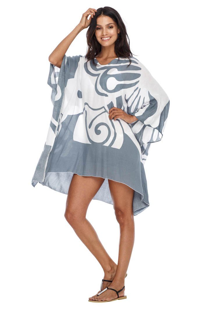 Short Butterfly Coverup Kaftan Dress for the beach-loveshushi grey and white