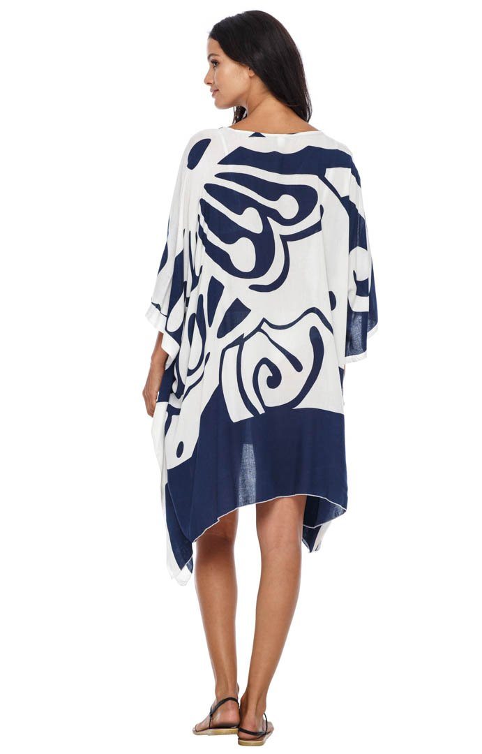 Short Butterfly Coverup Kaftan Dress for the beach-loveshushi dark blue and white