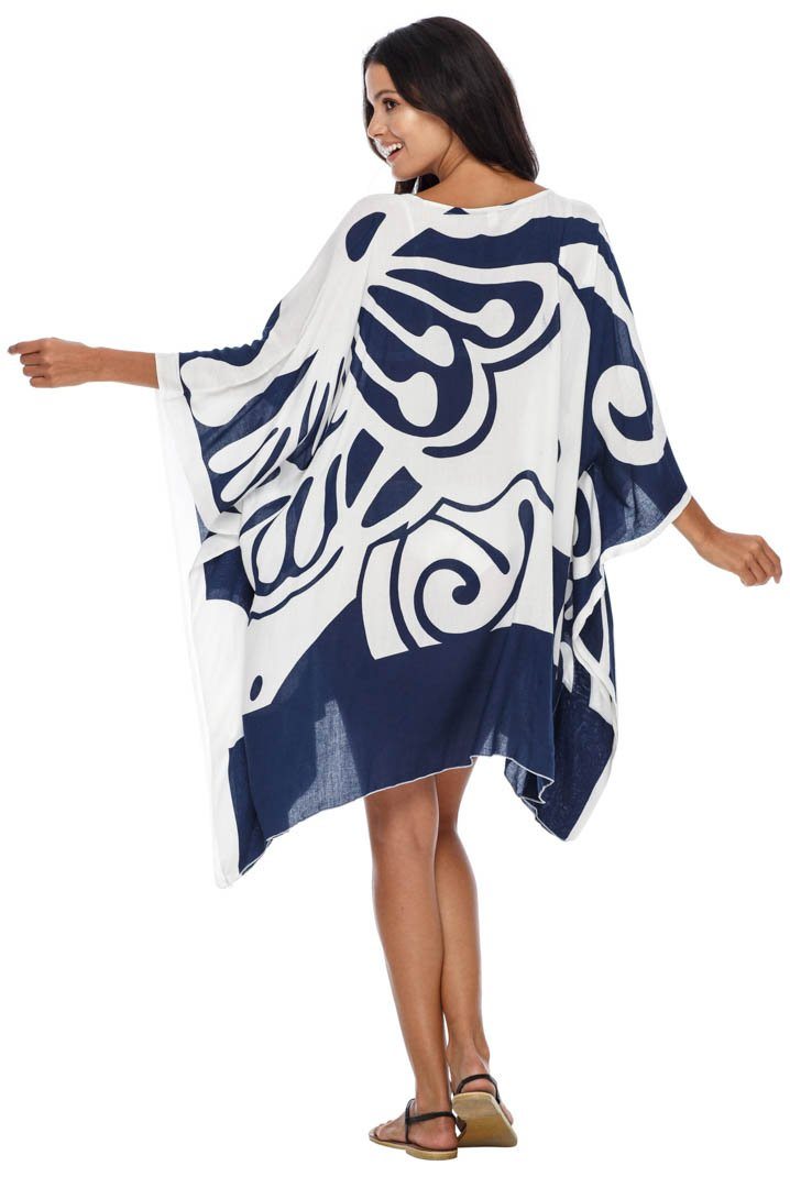 Short Butterfly Coverup Kaftan Dress for the beach-loveshushi dark blue and white