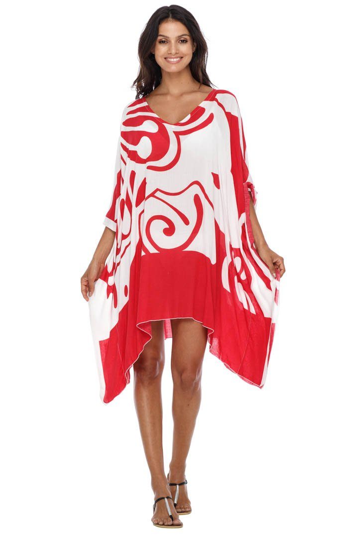 Short Butterfly Coverup Kaftan Dress for the beach-loveshushi red and white