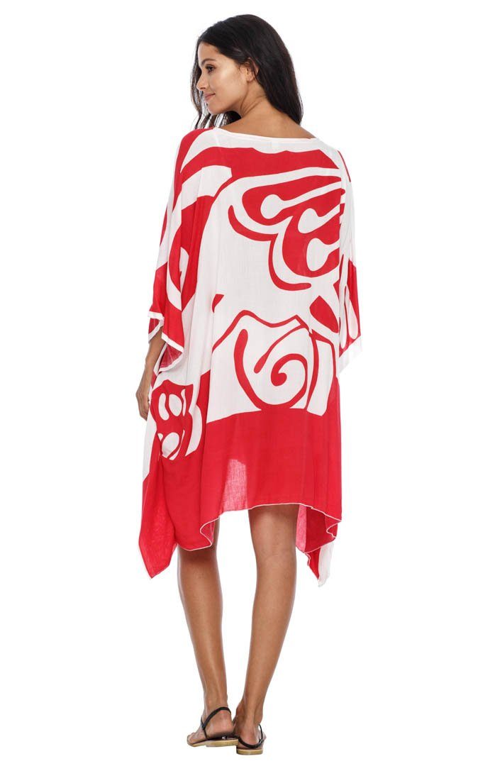 Short Butterfly Coverup Kaftan Dress for the beach-loveshushi red and white