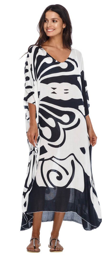 Long Butterfly Kaftan Dress Coverup cute summer dress-loveshushi-black and white