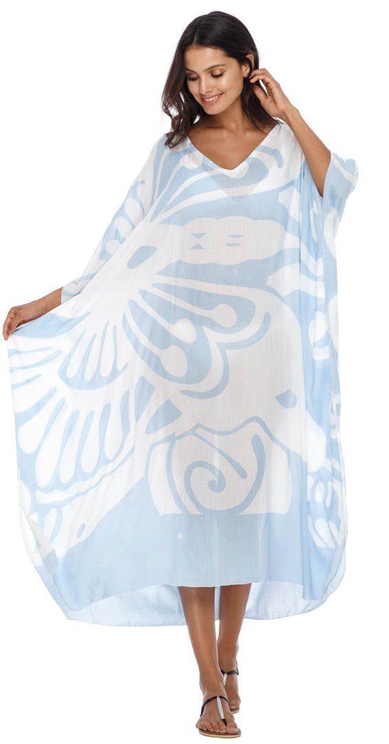 Long Butterfly Kaftan Dress Coverup cute summer dress-loveshushi-baby blue and white