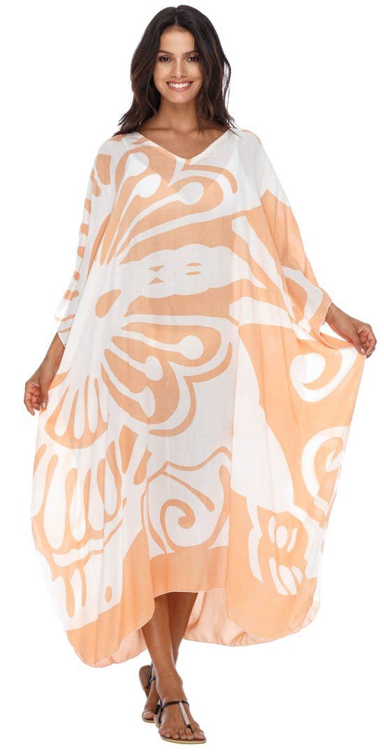 Long Butterfly Kaftan Dress Coverup cute summer dress-loveshushi-peach and white