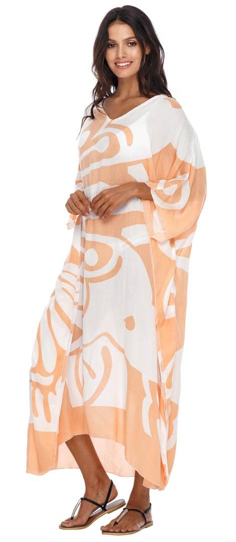 Long Butterfly Kaftan Dress Coverup cute summer dress-loveshushi-peach and white