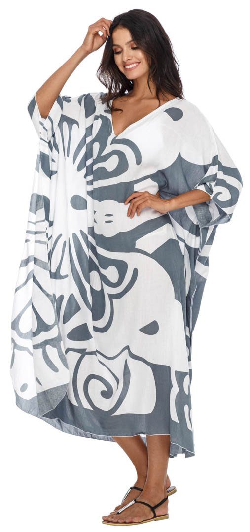 Long Butterfly Kaftan Dress Coverup cute summer dress-loveshushi-grey and white