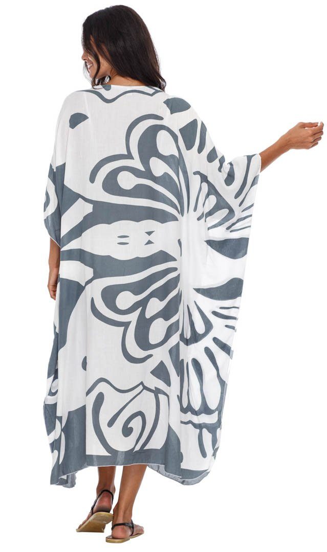 Long Butterfly Kaftan Dress Coverup cute summer dress-loveshushi-grey and white