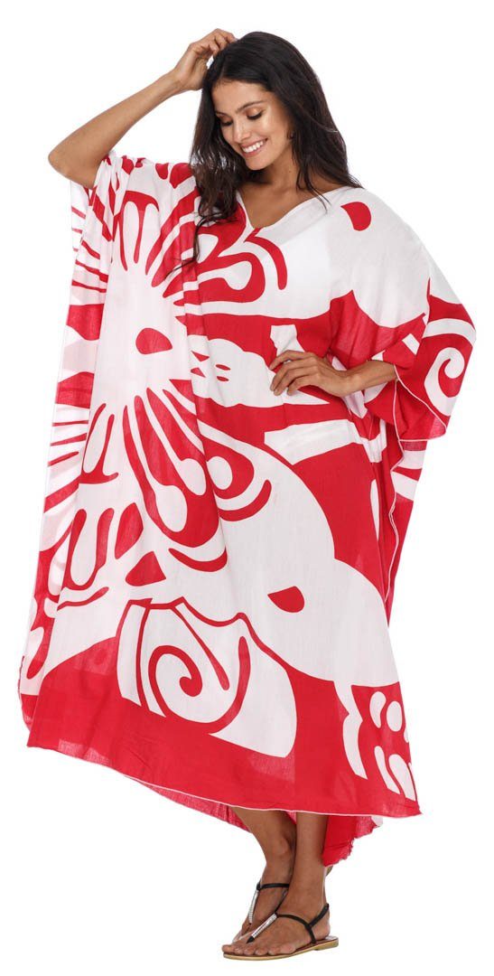 Long Butterfly Kaftan Dress Coverup cute summer dress-loveshushi-red and white