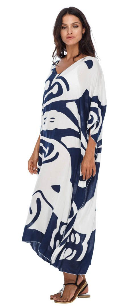 Long Butterfly Kaftan Dress Coverup cute summer dress-loveshushi-blue and white