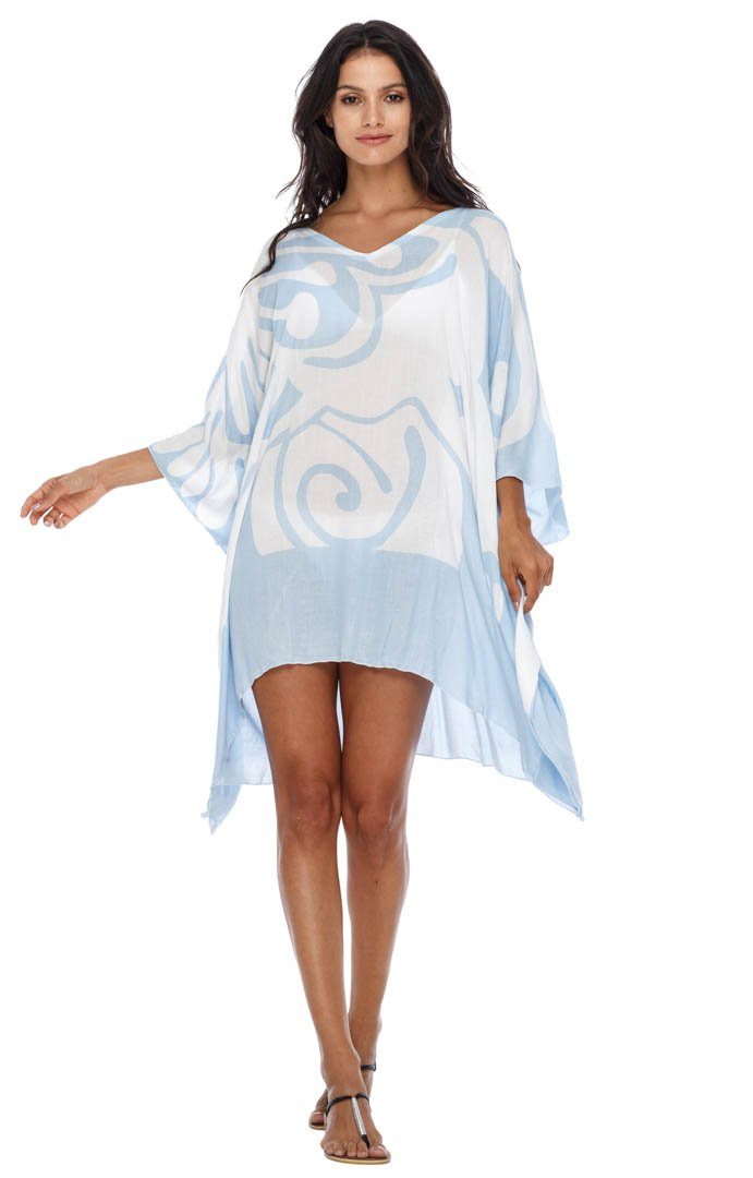 Short Butterfly Coverup Kaftan flowy Dress for the beach-loveshushi light blue and white