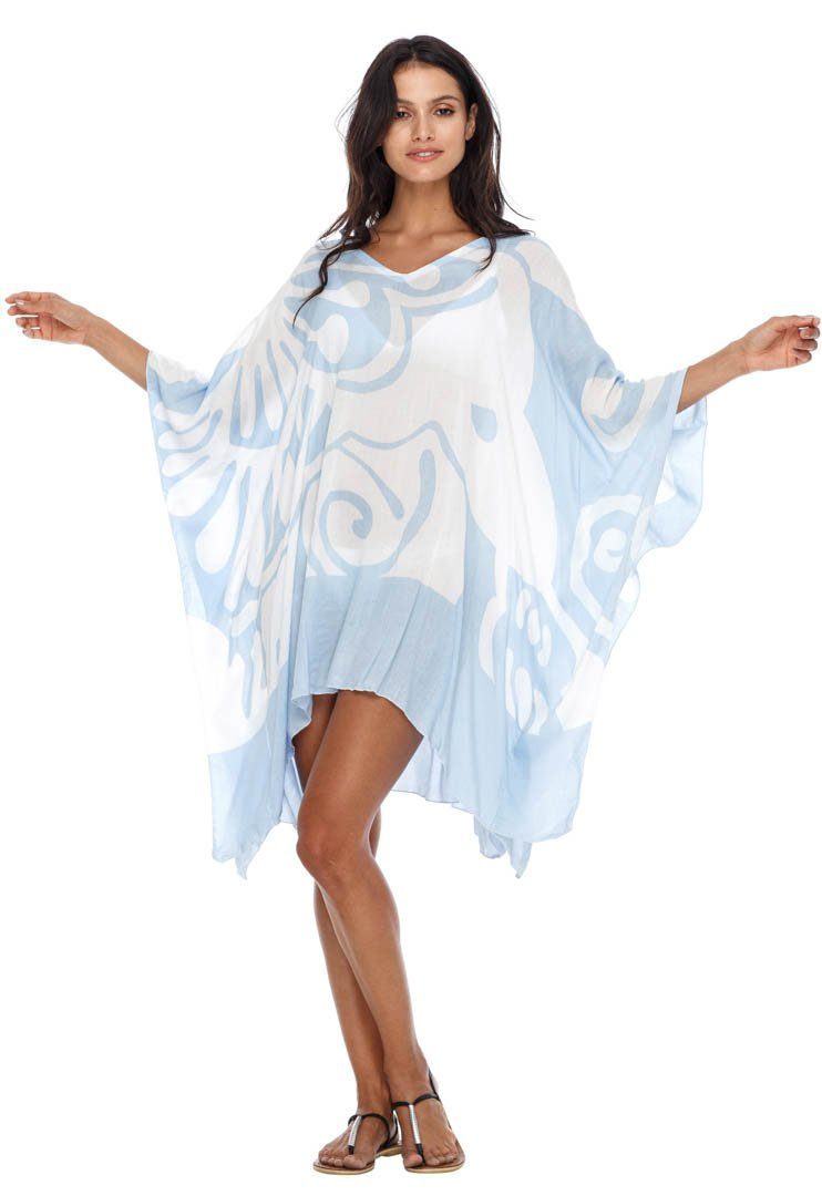 Short Butterfly Coverup Kaftan Dress for the beach-loveshushi light blue and white