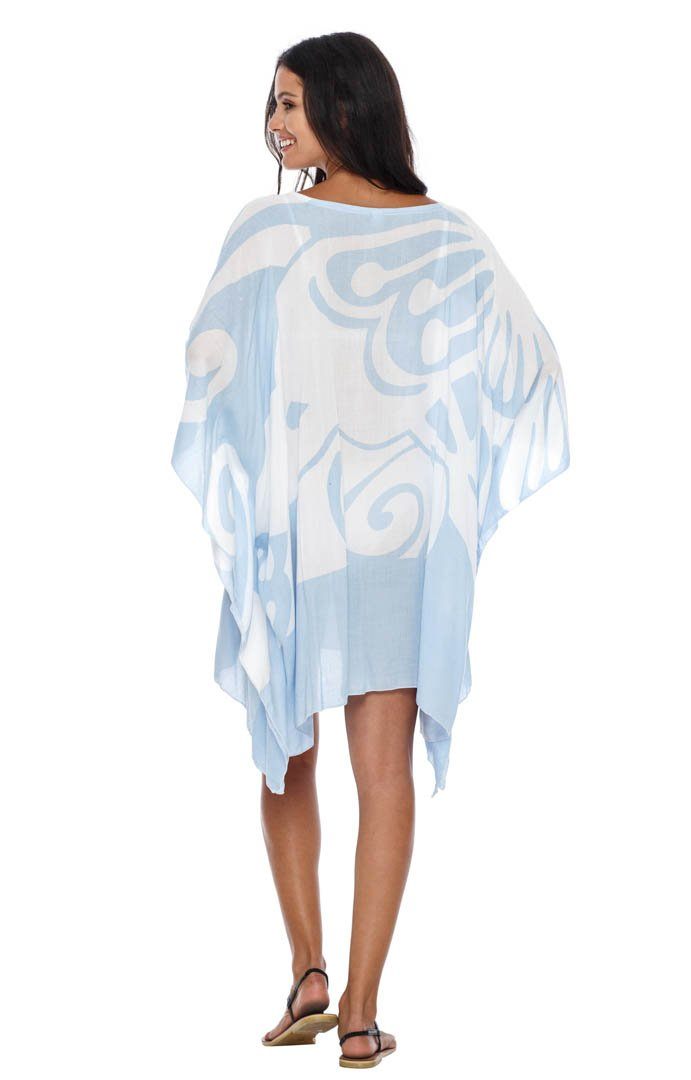 Short Butterfly Coverup Kaftan Dress for the beach-loveshushi light blue and white