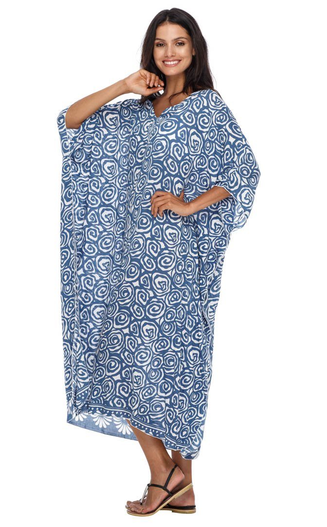Long Spiral Kaftan Dress Coverup cute summer dress-loveshushi-blue and white