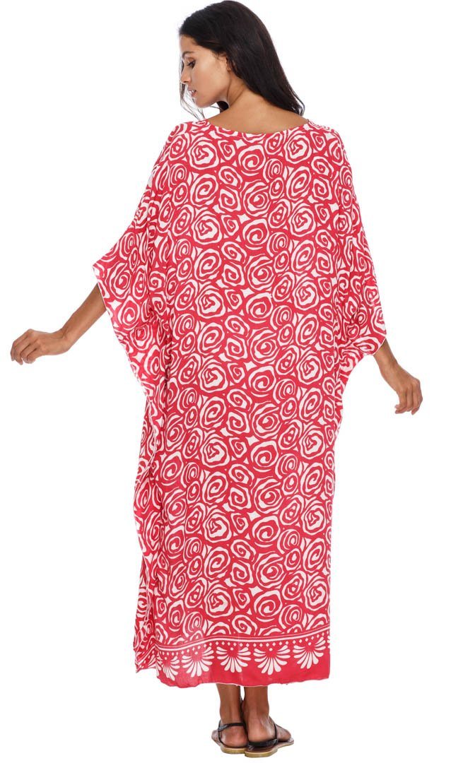 Long Spiral Kaftan Dress Coverup cute summer dress-loveshushi-red and white
