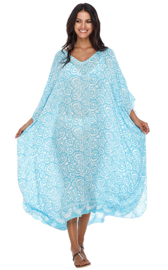Long Spiral Kaftan Dress Coverup cute summer dress-loveshushi-turquoise and white
