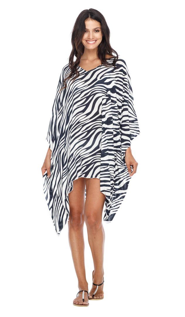Short Zebra Kaftan flowy Dress Coverup cute tunic top-loveshushi-black and white