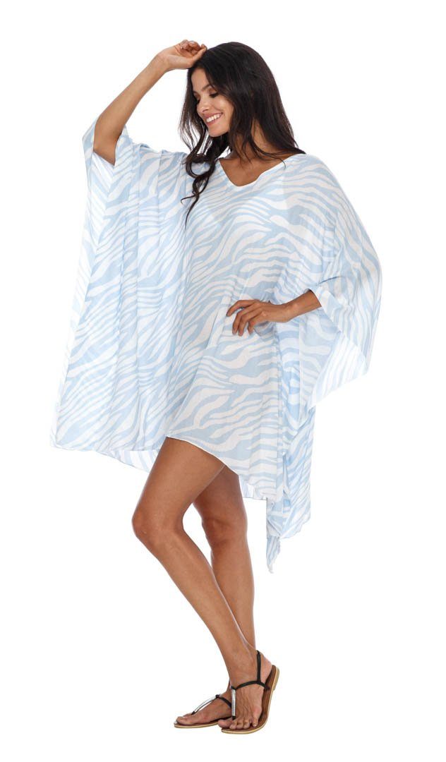 Short Zebra Kaftan flowy Dress Coverup cute tunic top-loveshushi-baby blue and white