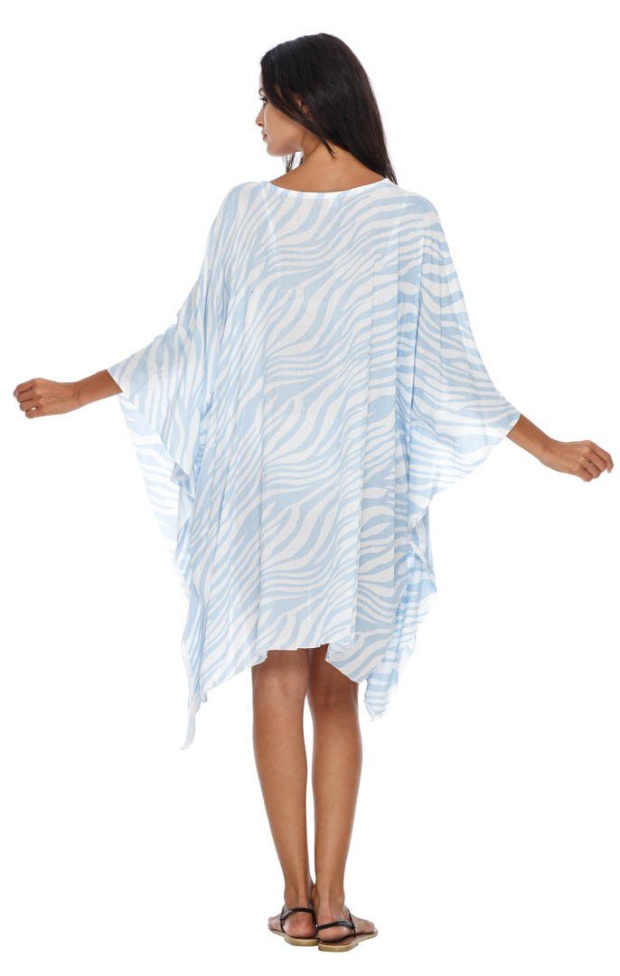 Short Zebra Kaftan flowy Dress Coverup cute tunic top-loveshushi-baby blue and white