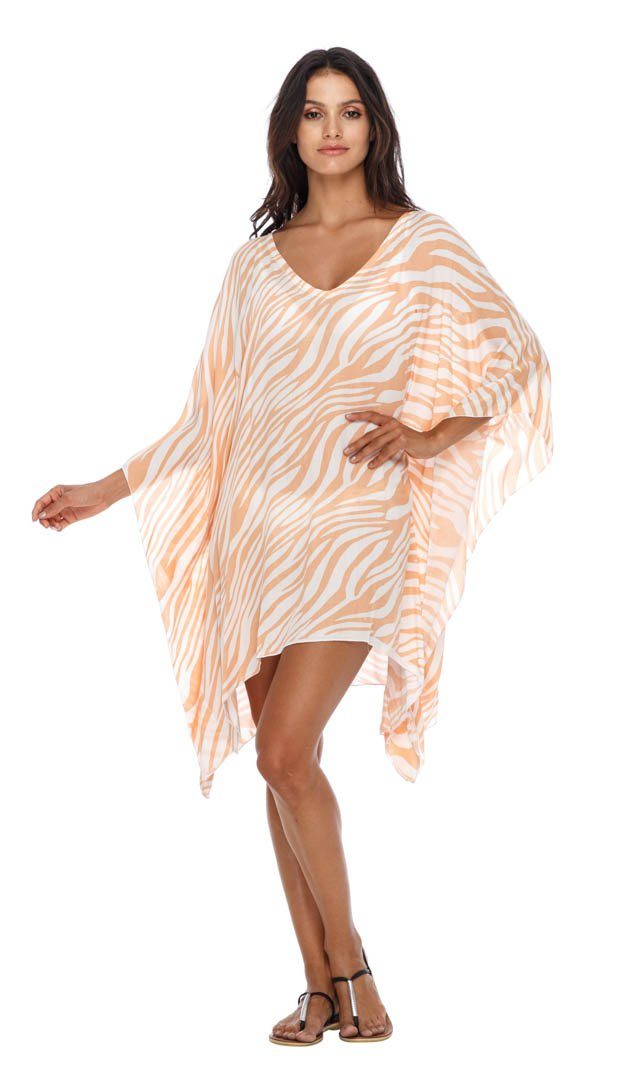 Short Zebra Kaftan flowy Dress Coverup cute tunic top-loveshushi-coral and white