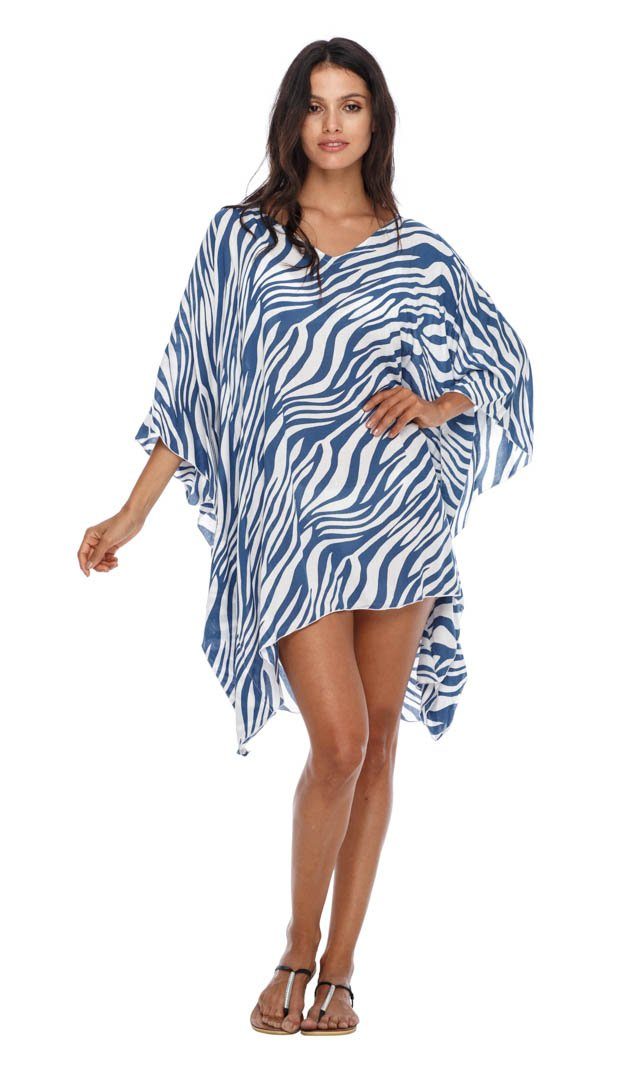 Short Zebra Kaftan flowy Dress Coverup cute tunic top-loveshushi-blue and white