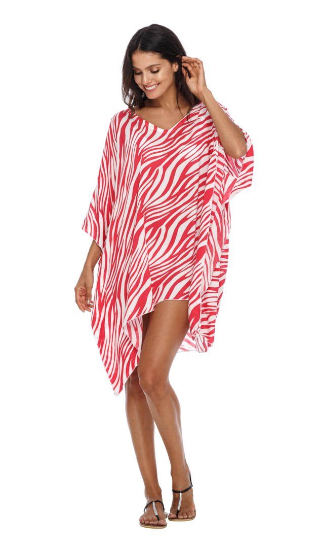 Short Zebra Kaftan flowy Dress Coverup cute tunic top-loveshushi-red and white