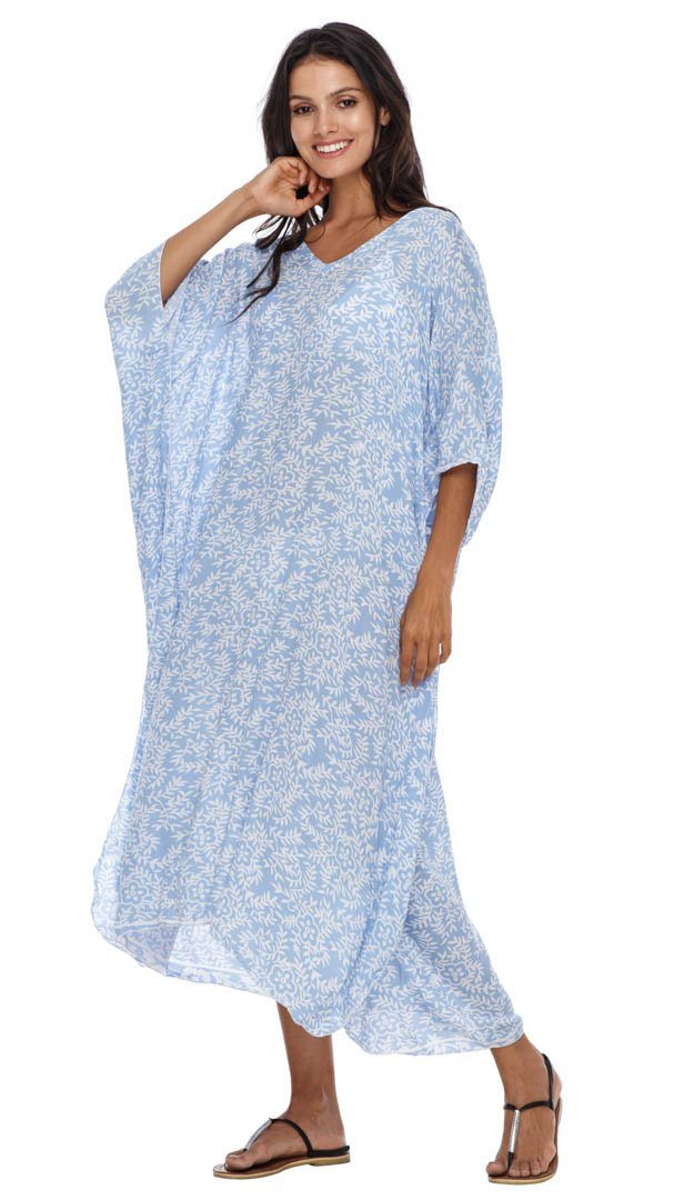 Long Floral Kaftan Dress Coverup cute summer dress-loveshushi-baby blue and white