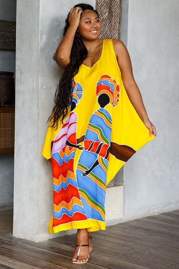 Hand Painted Tribal Design Long Oversized Dress