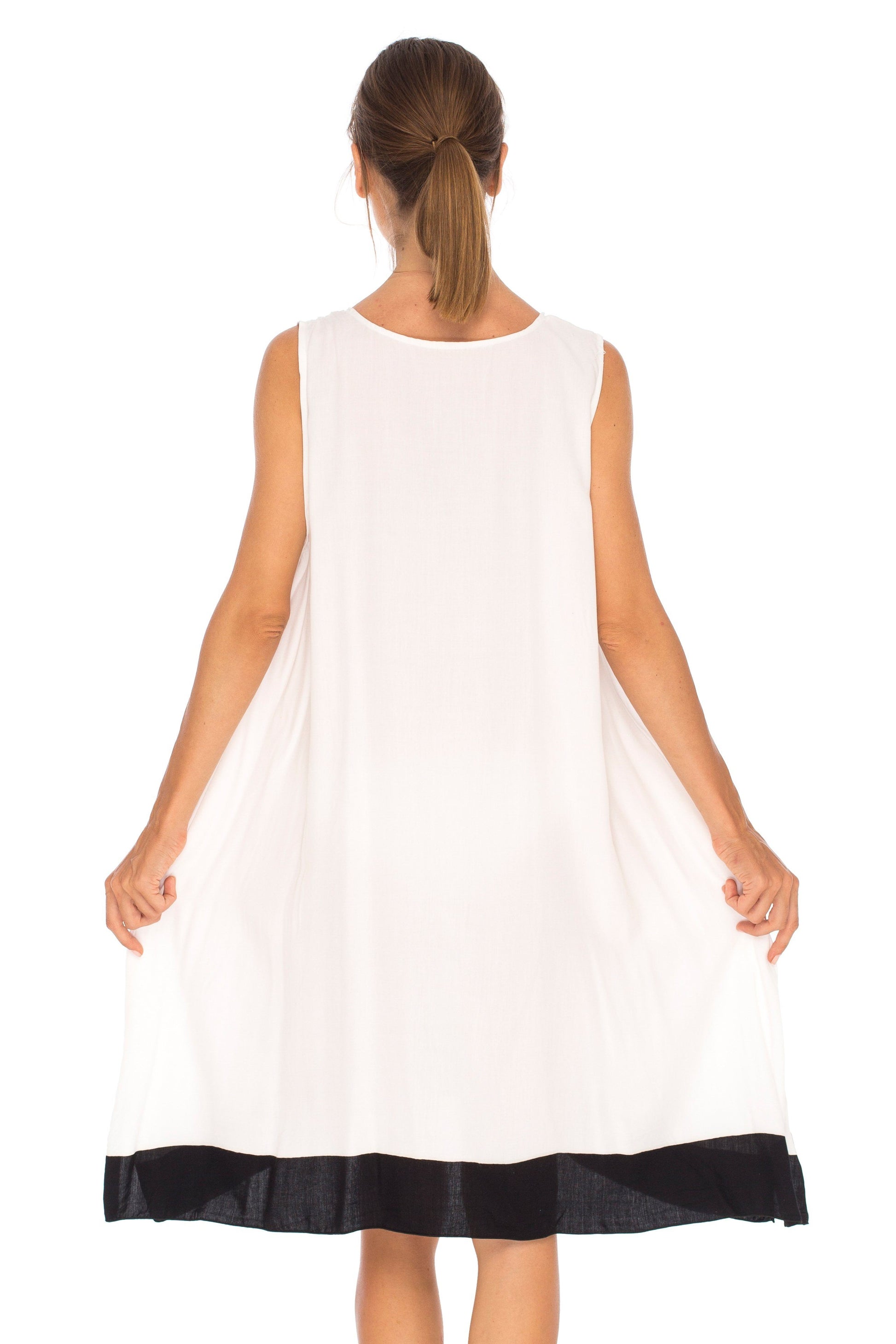 Hand Painted Tribal Design Short sleeveless summer Dress Love-Shu-Shi-white