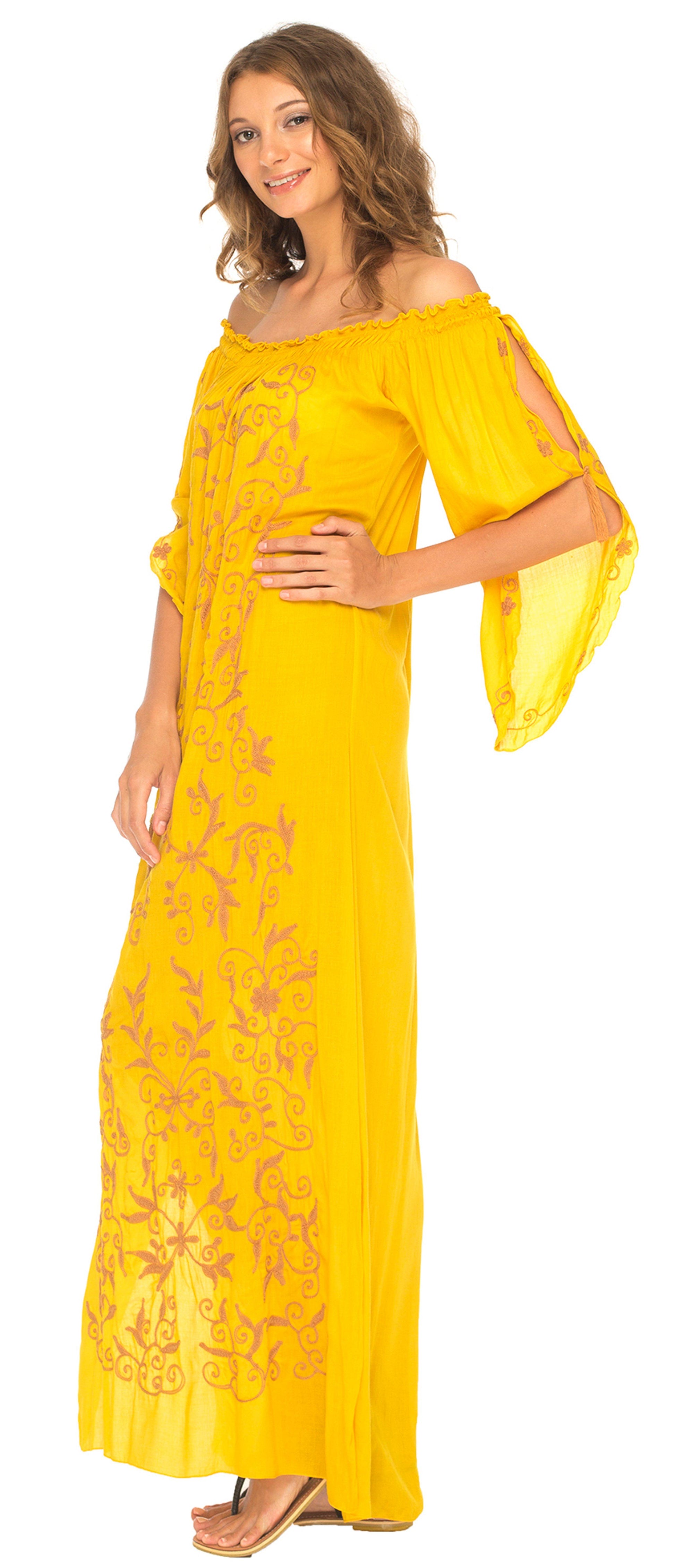 Chloe Embroidered Maxi Dress with Side Slit - Love-Shu-Shi-Sunflower Maxi Dress