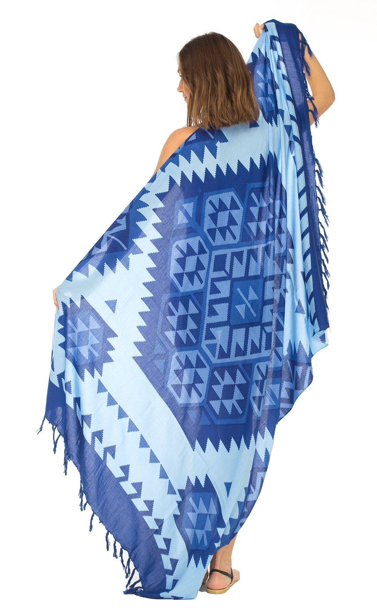 Ethnic Design Sarong with Fringe - Love-Shu-Shi - Blue and Turquoise Sarong