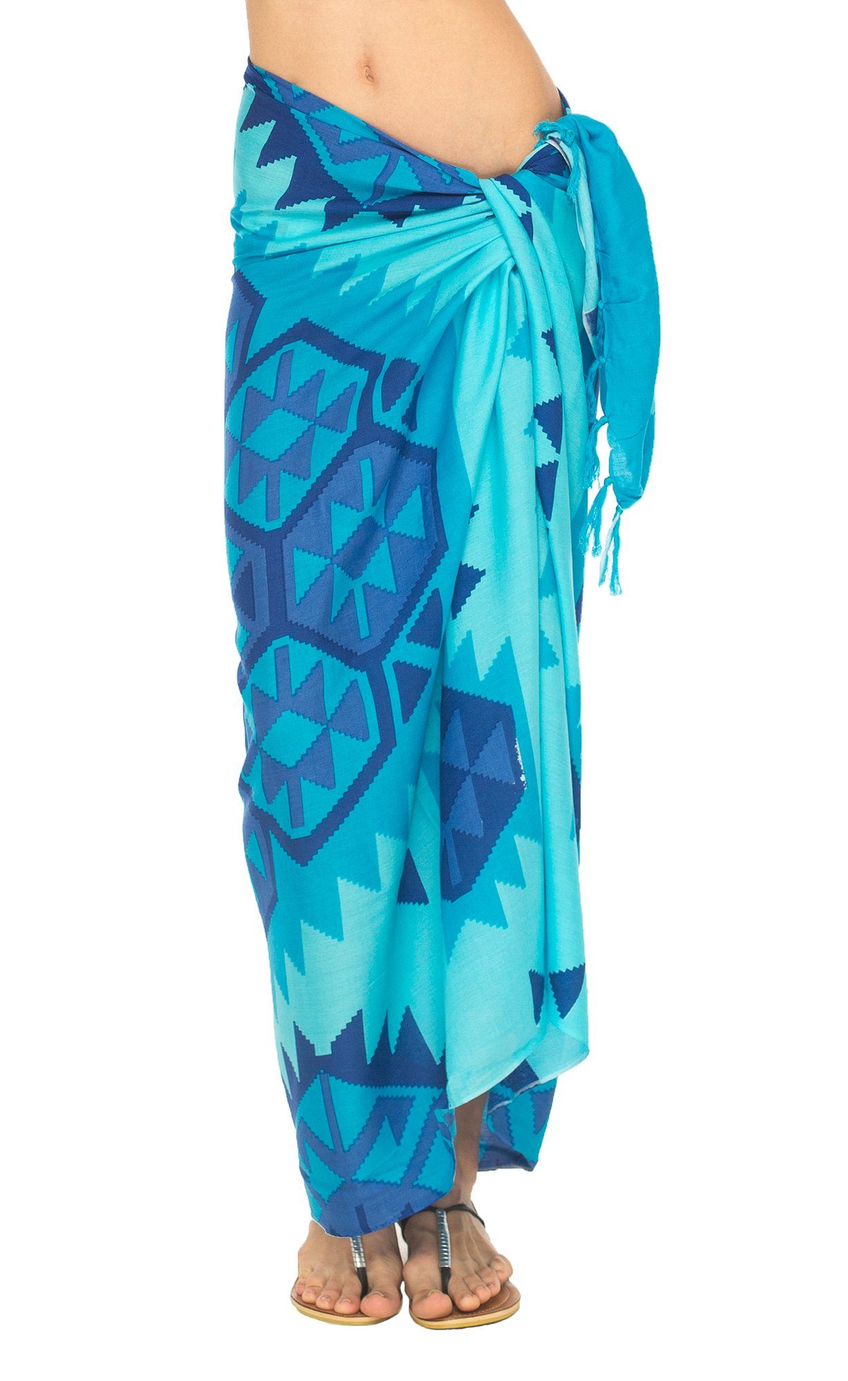 Ethnic Design Sarong with Fringe - Love-Shu-Shi - Turquoise and Blue Sarong