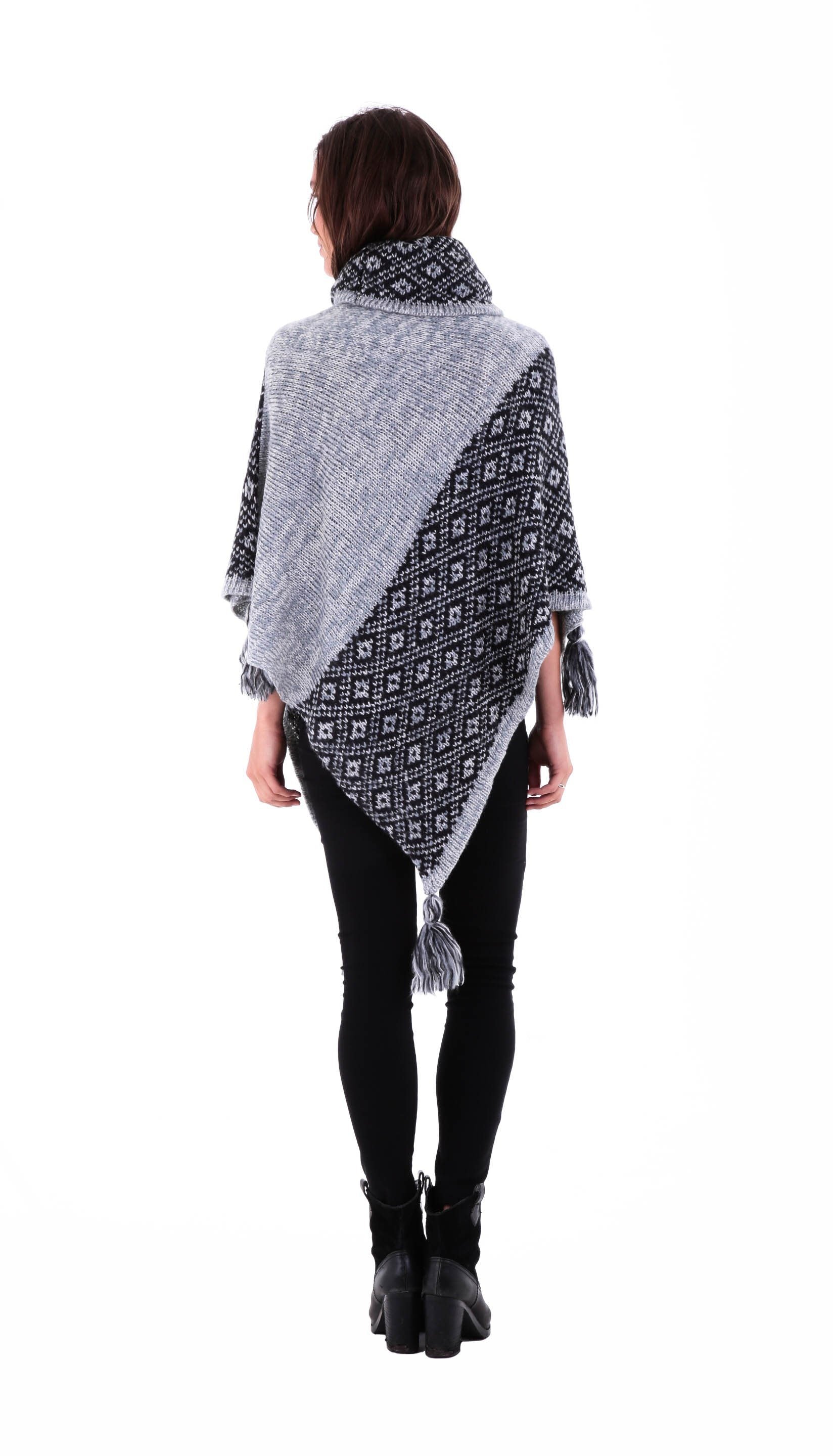 Turtleneck Knit Poncho with Pattern - Love-Shu-Shi