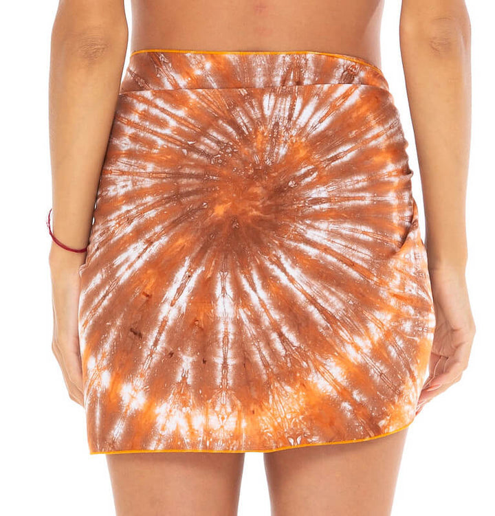 SHU-SHI Brand Mini Sarong - close up of Orange and mocha swirl 