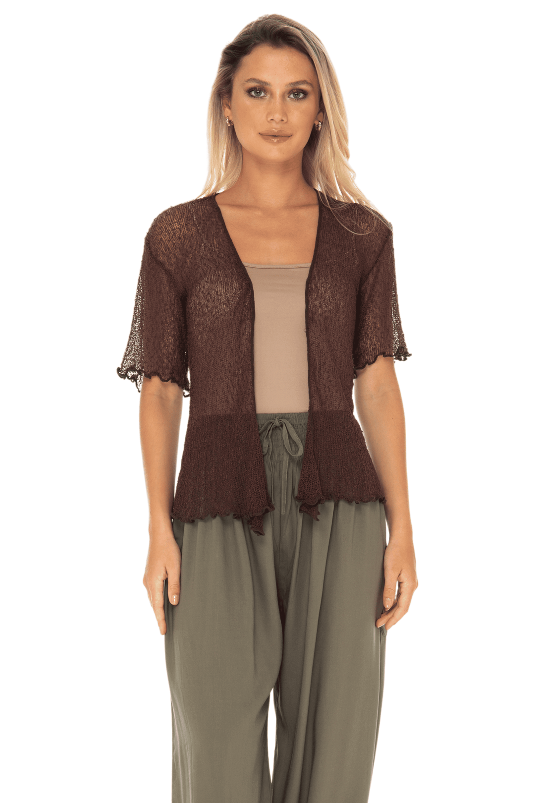Short Sleeve Shrug - Lightweight Knit Cardigan By SHU-SHI