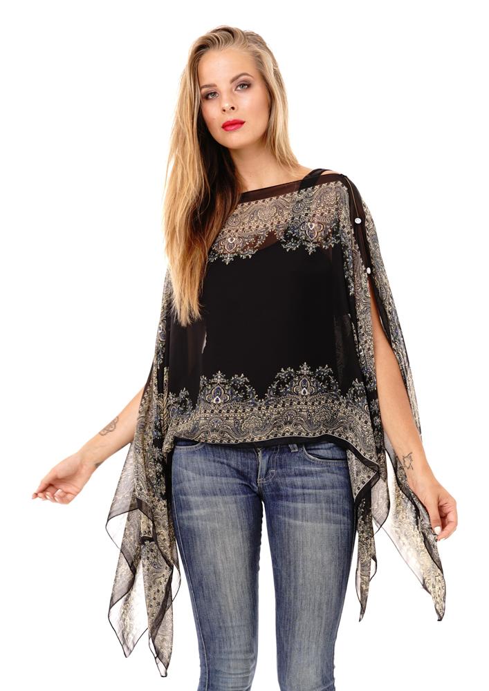 Addison Handkerchief Poncho Top Sheer Flowy Blouse - Love ShuShi