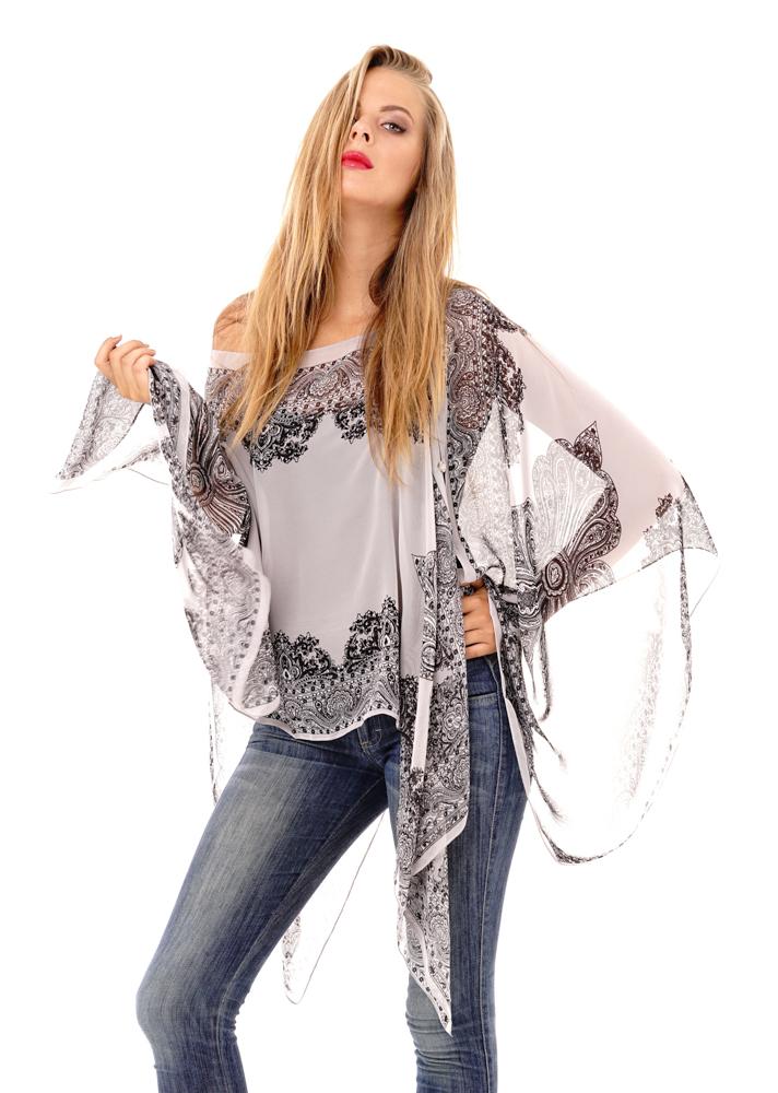 Addison Handkerchief Poncho Top Sheer Flowy Blouse - Love ShuShi