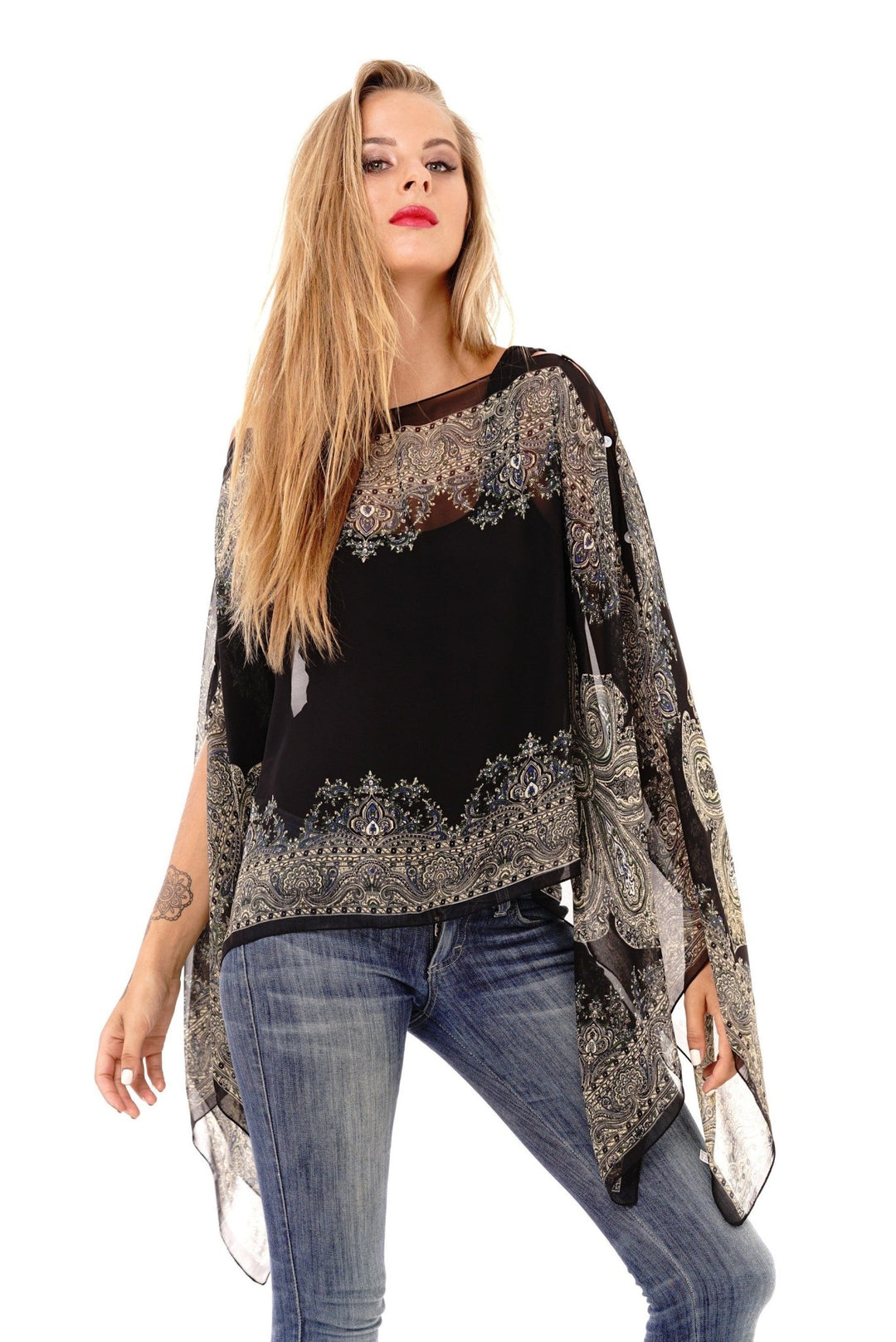 Addison Handkerchief Poncho Top Sheer Flowy Blouse - Love ShuShi