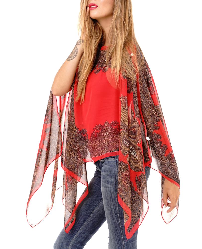 Addison Handkerchief Poncho Top Sheer Flowy Blouse - Love ShuShi