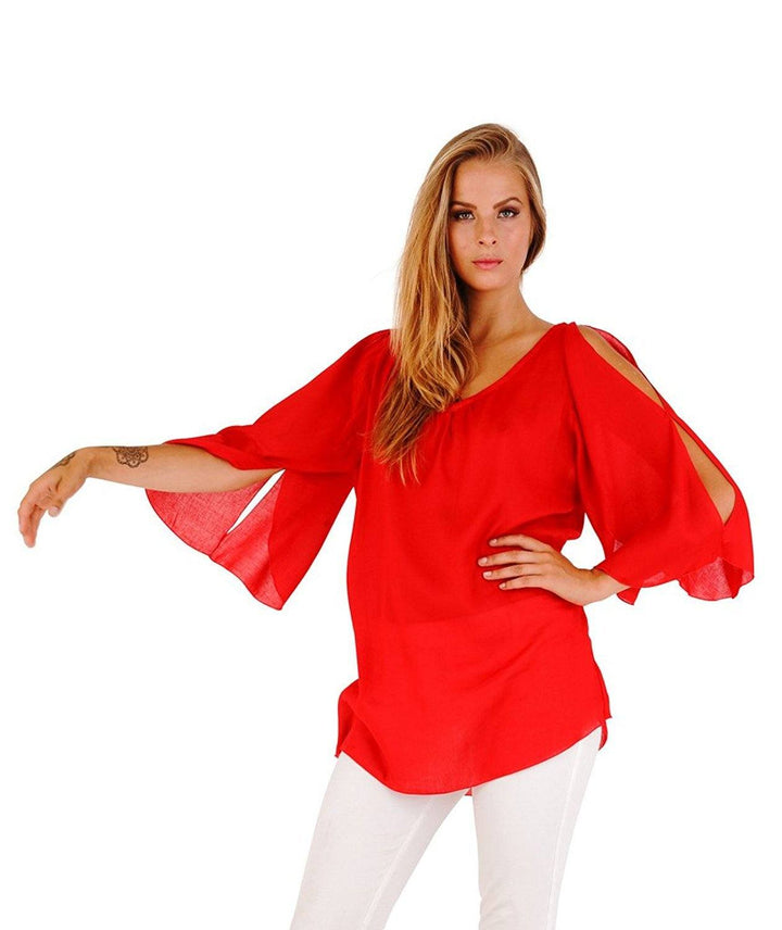 Blake Loose Fitting Long Sleeve Cold Shoulder Tunic Top - Love ShuShi