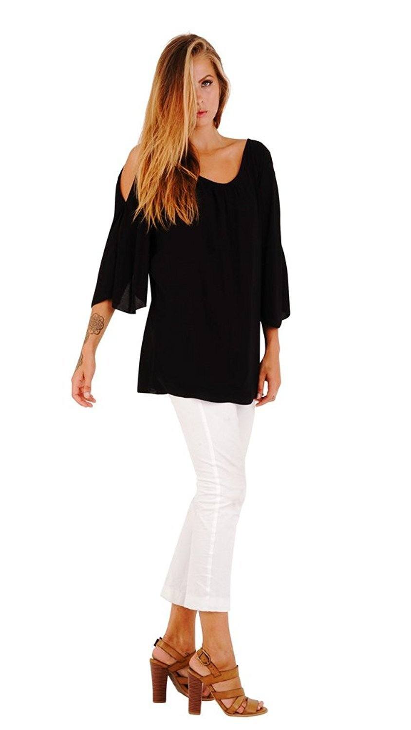 Blake Loose Fitting Long Sleeve Cold Shoulder Tunic Top - Love ShuShi