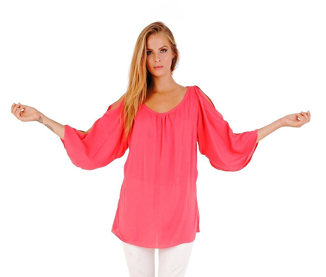 Blake Loose Fitting Long Sleeve Cold Shoulder Tunic Top - Love ShuShi