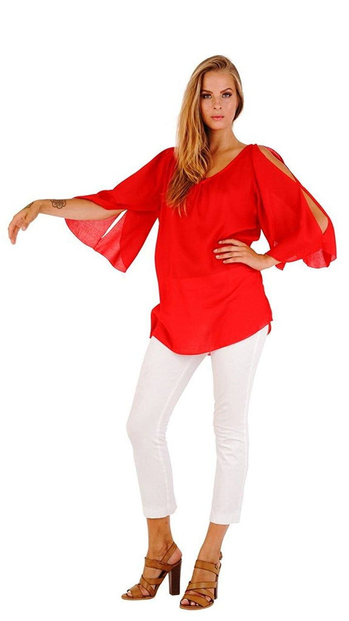 Blake Loose Fitting Long Sleeve Cold Shoulder Tunic Top - Love ShuShi