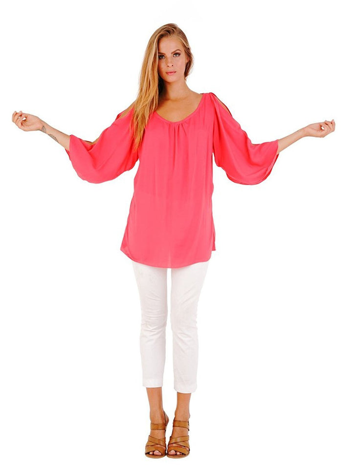 Blake Loose Fitting Long Sleeve Cold Shoulder Tunic Top - Love ShuShi