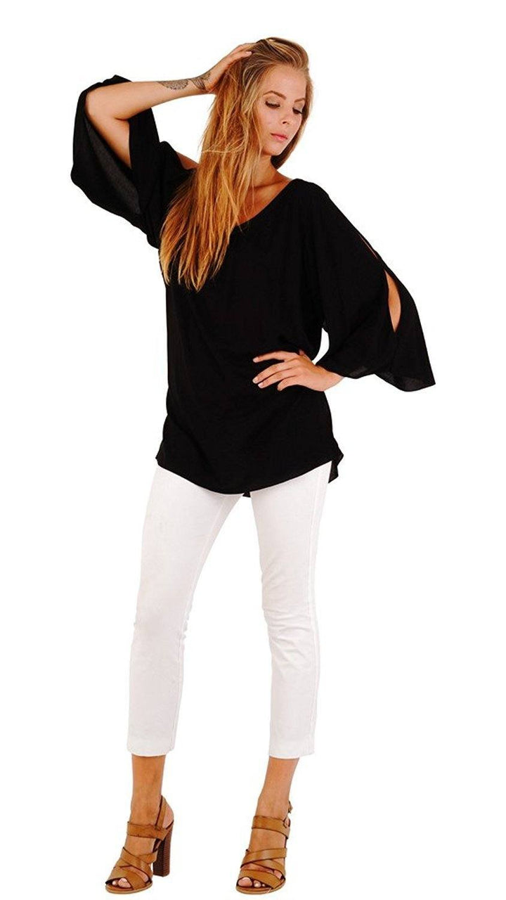 Blake Loose Fitting Long Sleeve Cold Shoulder Tunic Top - Love ShuShi